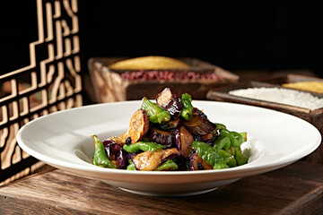Braised Eggplant with Black Beans and Green Peppers