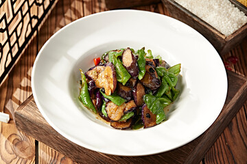 Braised Eggplant with Black Beans and Green Peppers