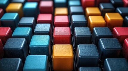 Obraz premium Colorful arrangement of glossy cubes creating an abstract pattern with depth and texture