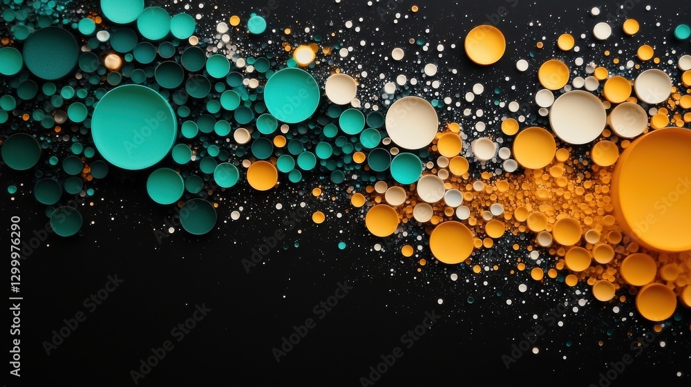 Poster multiple oil bubbles suspended in water, each reflecting a different color and creating an abstract 