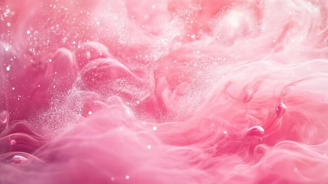 Glittering abstract pink background. Color fluid is swirling in beautiful silver clouds.