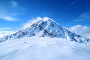 A frozen volcano with steam rising from cracks in the icy surface
