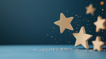 A team of professionals celebrating around a conference table with a presentation displaying a chart showing positive results and a five star rating, highlighting business success and achievement.