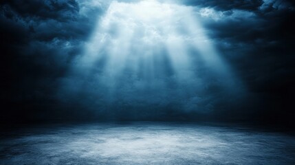 Dramatic Dark Sky with Rays of Light Illuminating Empty Space