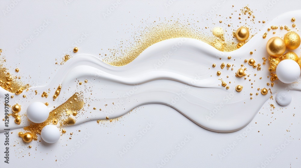 Poster an abstract background created with gold paint splatters and drips, forming a dynamic and artistic t