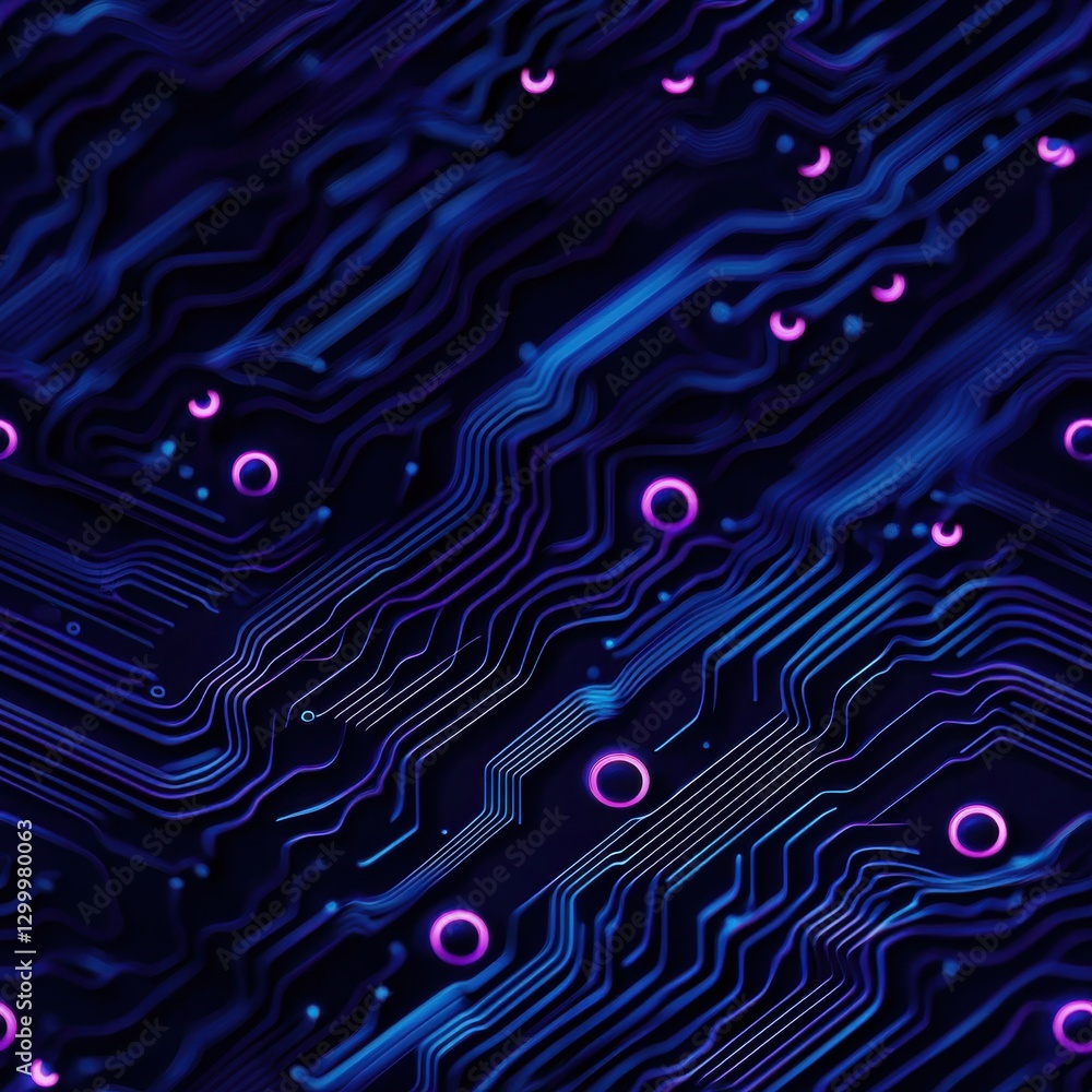 Poster futuristic neon circuit board glowing lines nodes abstract art digital design seamless integration h