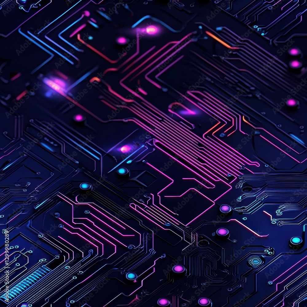 Poster futuristic neon circuit board design digital art tech environment seamless flow abstract viewpoint