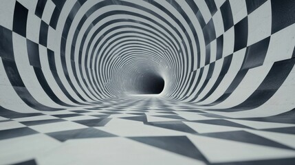 Abstract Tunnel with Optical Illusion Patterns in Black and White