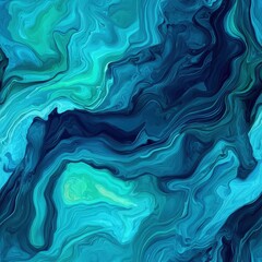 Obraz premium Seamless organic fluid waves swirling blue green ink in motion abstract art digital design vibrant colors aesthetic viewpoint