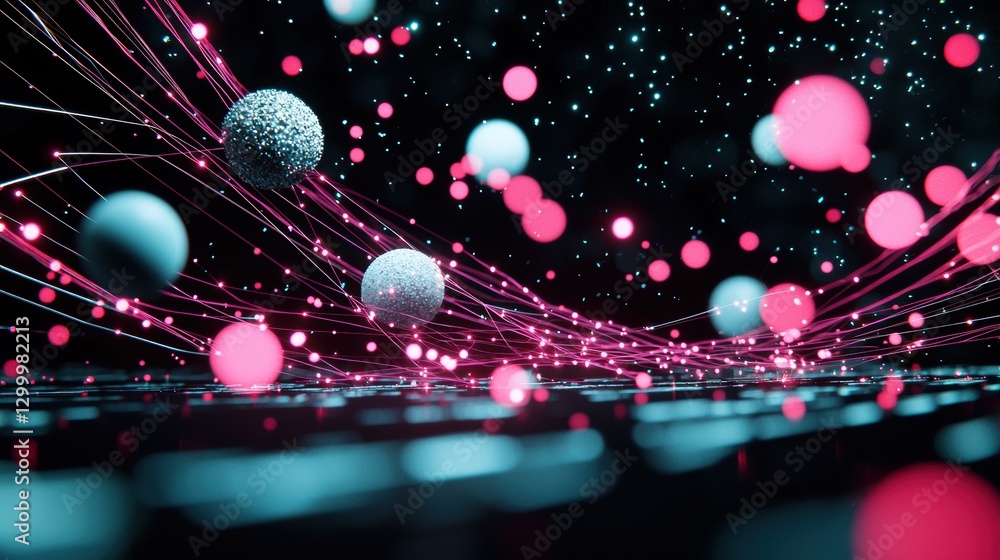 Poster a space themed map with planets connected by glowing lines, symbolizing interstellar travel and comm