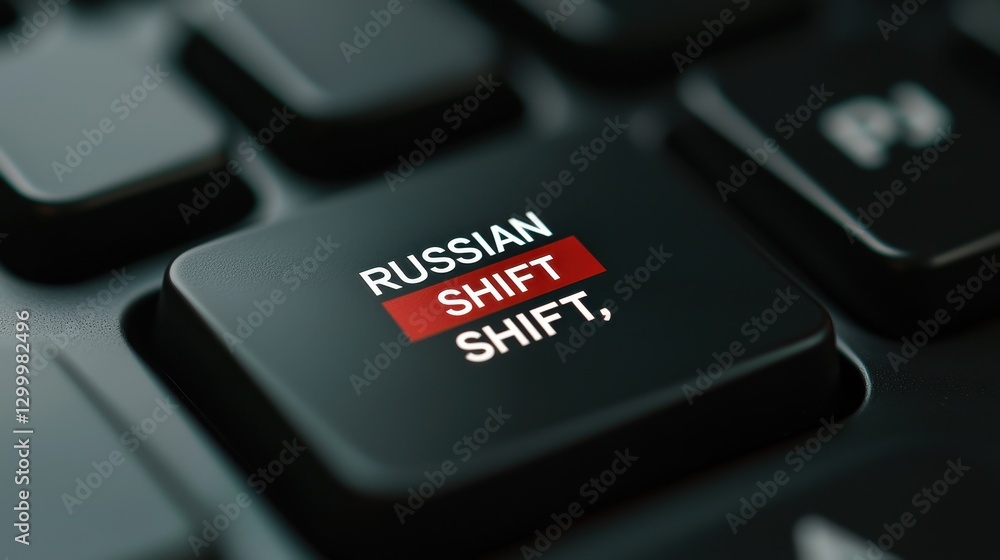 Poster close-up view of a russian keyboard with shift key in focus