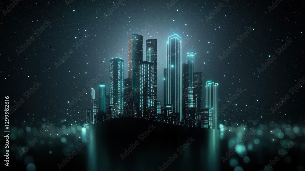 Poster a futuristic city with glowing lines representing data flow and ai algorithms at work, illustrating 