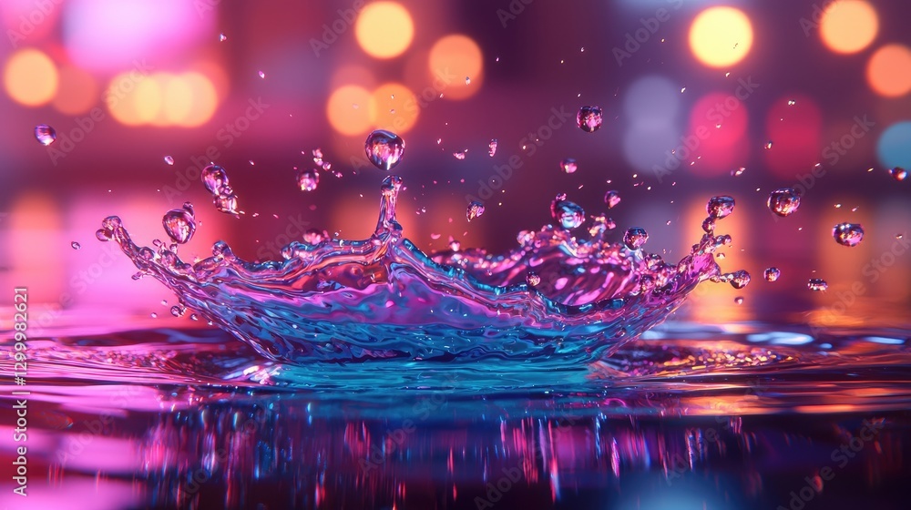 Aufkleber a vibrant splash of water creates a mesmerizing effect with colorful reflections and bokeh lights in
