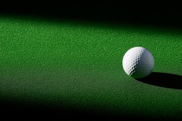 Golf ball resting on a putting green under dim lighting creates an atmosphere of anticipation for the next stroke