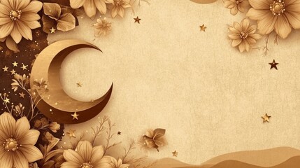 Ramadan Kareem vector card, vintage paper texture background, floral Islamic ornaments