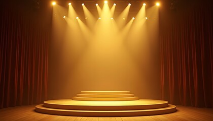 Stage with dramatic golden lighting in a theatrical setting.