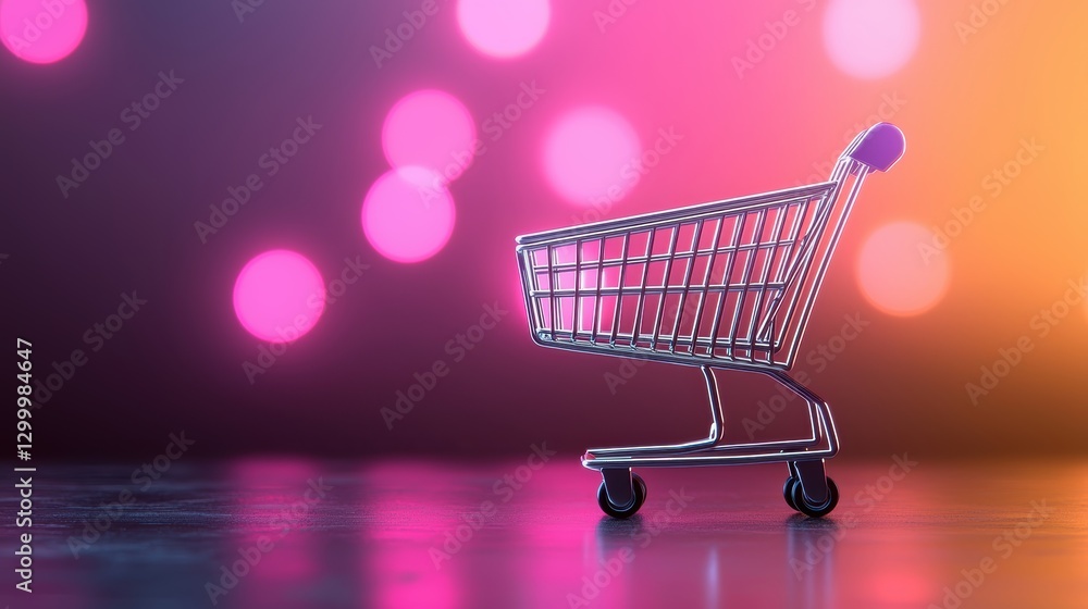 Poster a wireframe or outline of an empty shopping cart, conveying a sense of transparency and minimalism, 