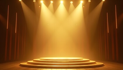 Dramatic golden spotlight shining on a wooden stage.