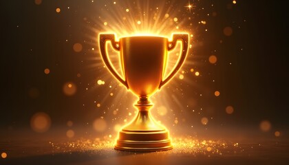 Golden trophy with glowing sparkles in the background.