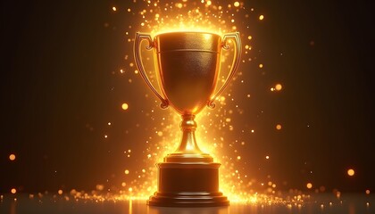 Shimmering golden trophy with sparkling bokeh lights.