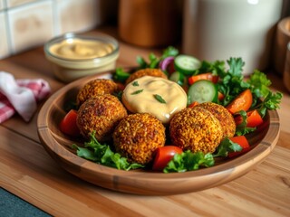 Crispy Falafel with Tahini Sauce and Fresh Salad