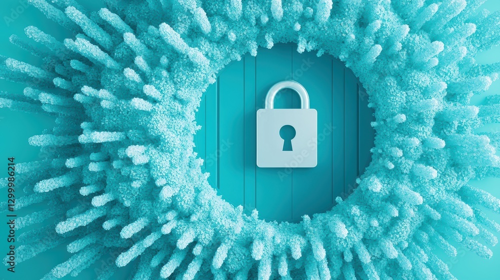 Poster a network of interconnected devices with a large padlock icon in the center, highlighting the import