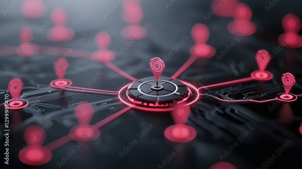 Poster a group of digital shields forming a protective barrier around a network hub, illustrating the conce