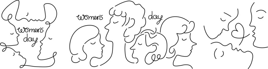 woman's day doodle portraits in vector. Element for poster sticker design logo decoration prints