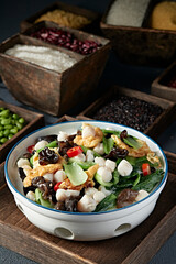 Fried black fungus, egg, Chinese cabbage and diced scallops