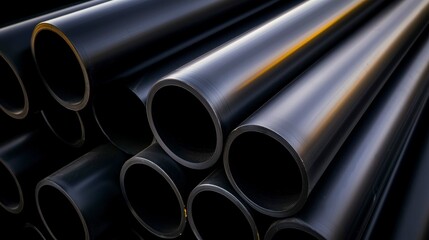 Stacked Black Plastic Pipes Industrial Material