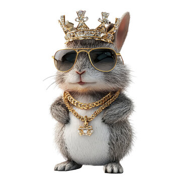 Cute Viscacha in Hip Hop Attire with Gold Chains and Sunglasses, Perfect for Quirky Artistic Projects