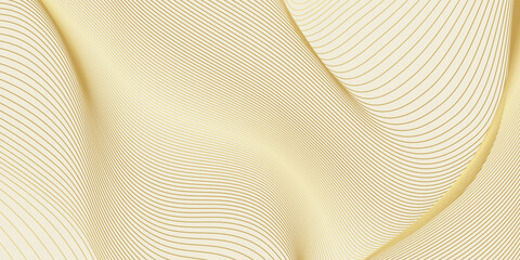 Abstract luxury background with gold wavy curve lines pattern (guilloche curves) in premium colors. Elegant vector golden diagonal striped texture template for banner, business card, headline backdrop