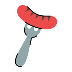 Fun Cartoon of a Fork with a Red Sausage