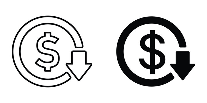 cost reduction icon vector. dollar decrease sign. profit decrease symbol. cost saving sign. vector illustration on transparent background
