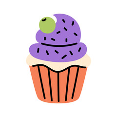 Colorful Cupcake with Purple Ice Cream and Green Cherry