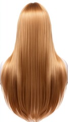 Fototapeta premium Beautiful model girl with blond hair strand,silky healthy chestnut wavy hair strand,hair wavy ribbon, with smooth,Keratin straightening,Treatment,straight long hair,procedures,Smooth hairstyle.
