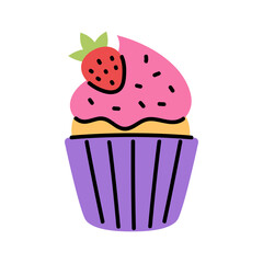Colorful Cupcake with Strawberry Topping