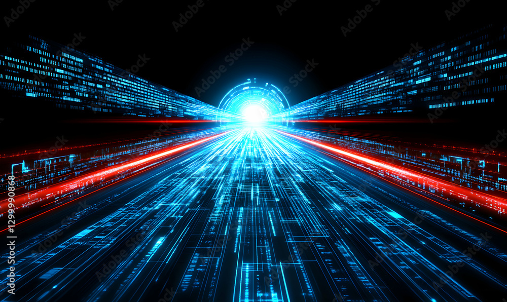 Poster futuristic digital highway, data streams, binary code, glowing tunnel, technological innovation, abs