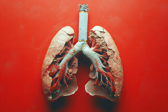 World no tobacco day concept with broken cigarette and artistic lung representation