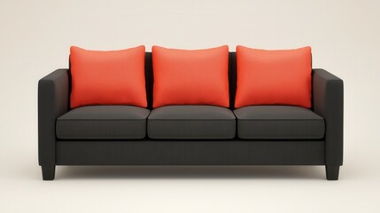 Fototapeta premium Modern Black Sofa with Bright Orange Cushions for Contemporary Living Spaces