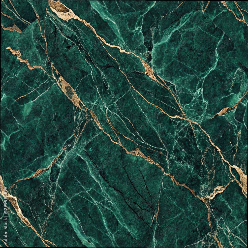 Poster elegant green marble with golden veining and intricate patterns.