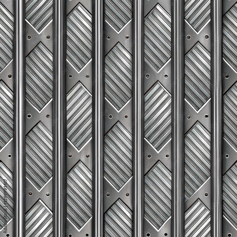 Poster metallic patterned surface with diamond shapes and textured lines.