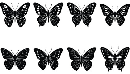 Butterflies silhouette vector collection on a white background
