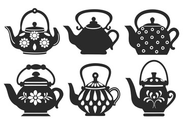 set of Teapot Silhouette vector illustration