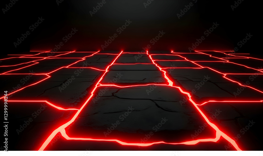 Poster abstract background of a dark, cracked stone surface with glowing red lines, creating a futuristic o