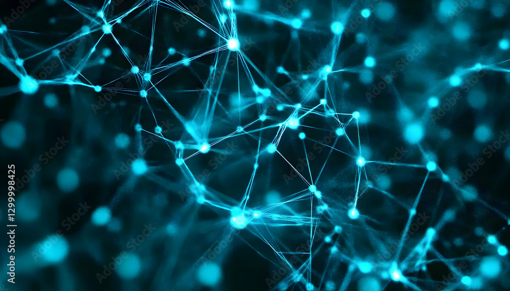 Aufkleber abstract teal network connection, glowing nodes and lines, digital technology background, futuristic