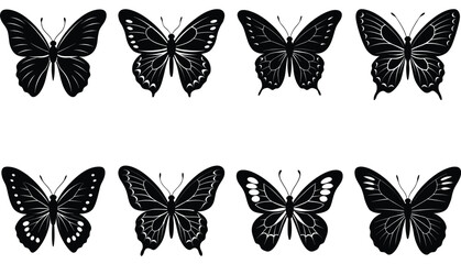 Butterflies silhouette vector collection on a white background