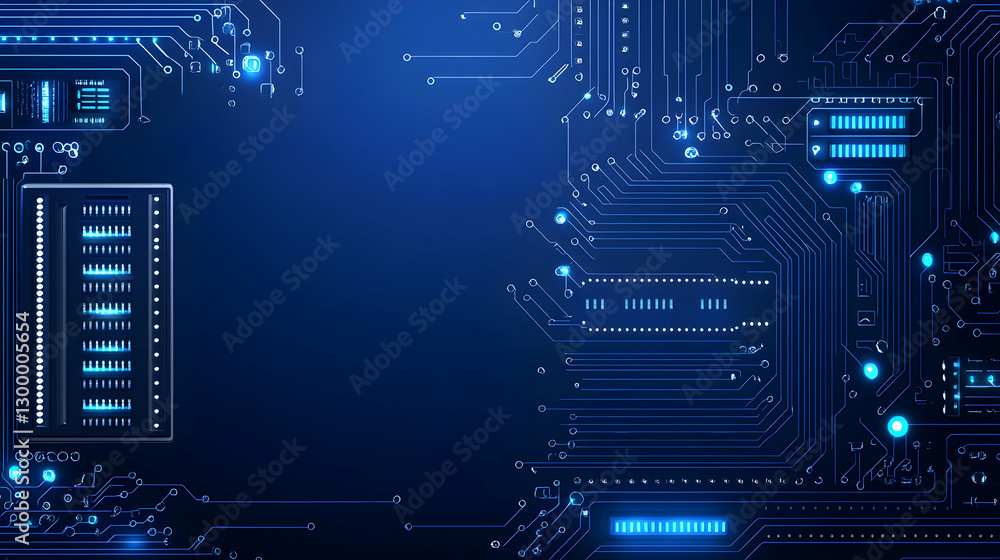 Poster abstract glowing blue circuit board background, technology concept, digital data flow. ideal for tec