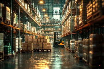 Efficient Retail Warehouse with Goods and Forklifts