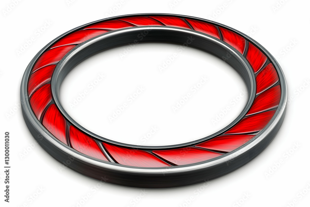 Poster abstract 3d rendering of a circular frame with red and metallic gray elements, perfect for design pr